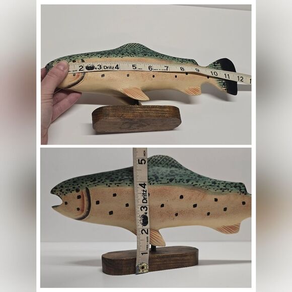 Trout Decoy Vintage Handcarved Hand painted Figurine On Stand - Picture 3 of 9